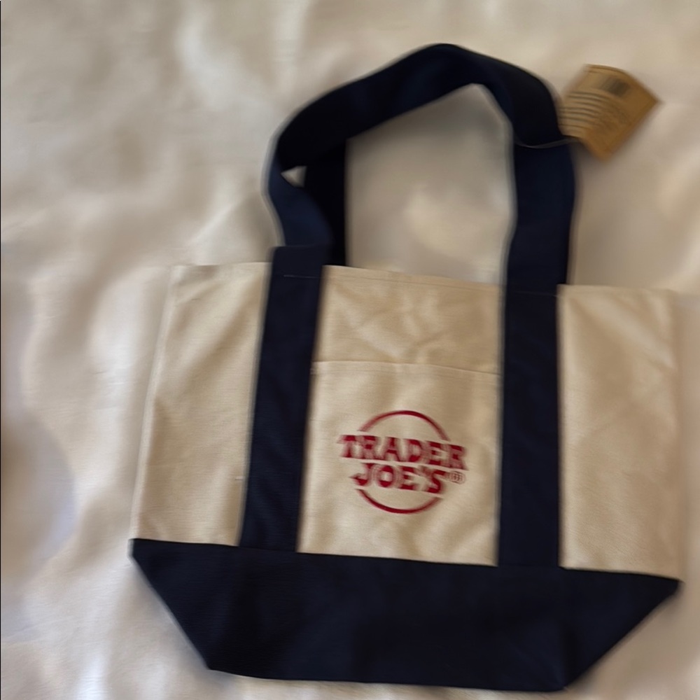 Trader Joe's Mini Canvas Tote Bags - Red and Navy Handles Set of 2 - Picture 3 of 4